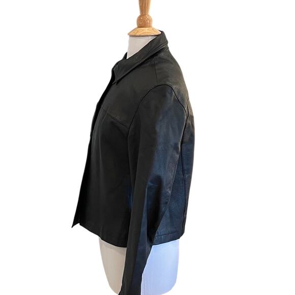 Vintage Newport News Black Button Down Fitted Leather Jacket/Blazer, Size L - Picture 3 of 11